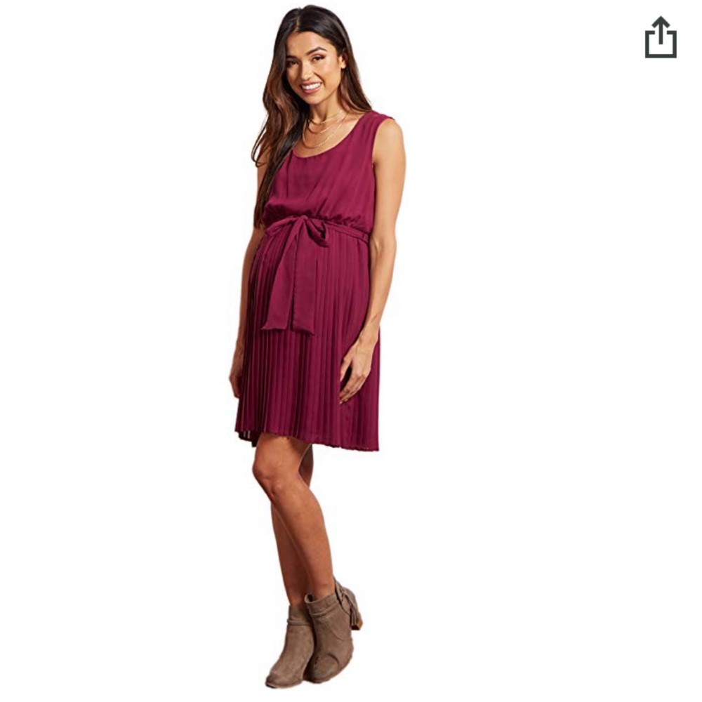 Magenta Pleated Pink Blush Maternity Dress